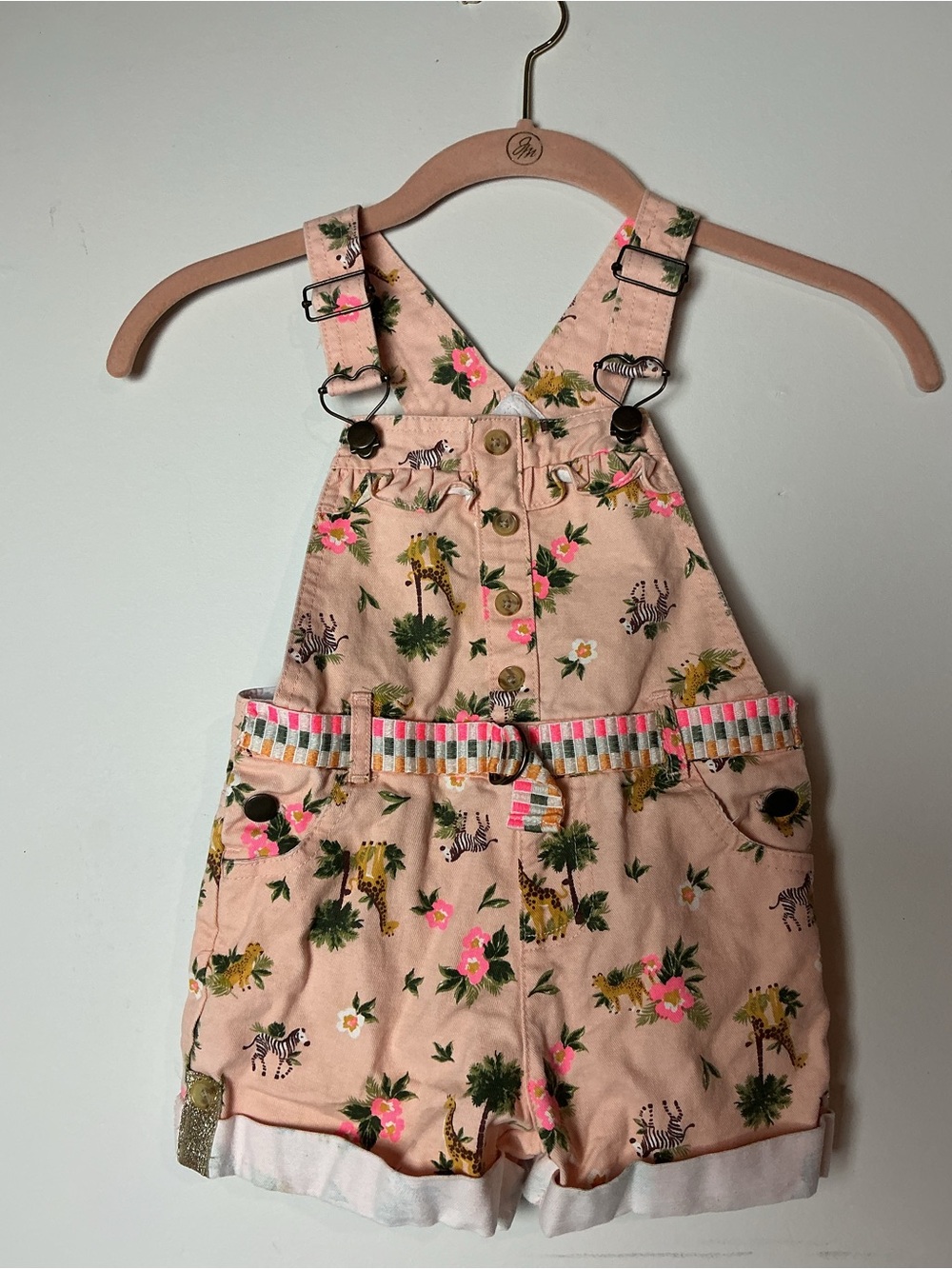 Little Lass Floral Animal Print Girls Overalls 4t - Picture 1 of 4
